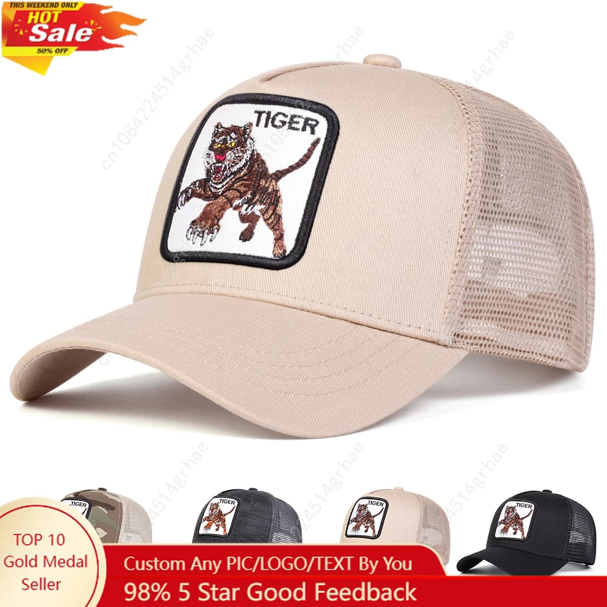 Unisex TIGER Embroidery Baseball Net Caps Spring and Summer Outdoor Adjustable Casual Hats Sunscreen Hat