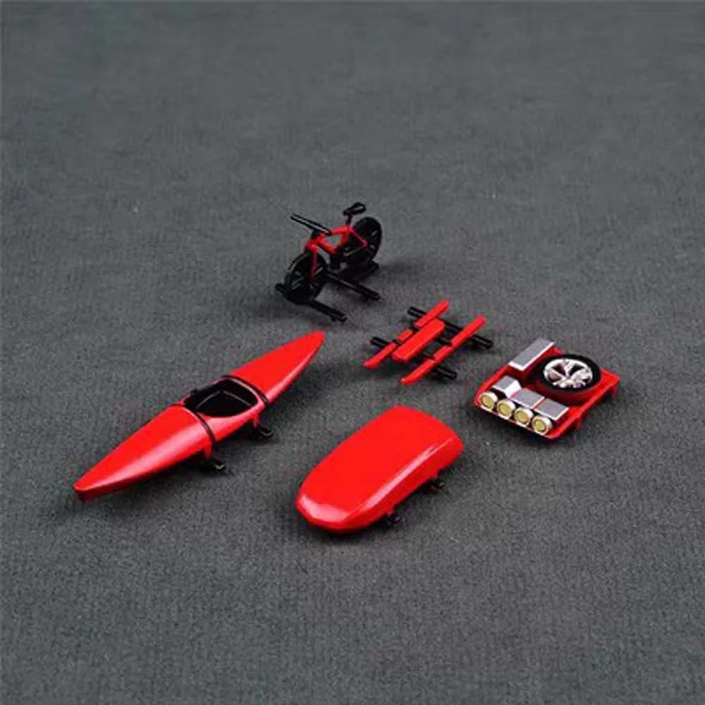 Modello in scala 1:64 Giocattoli sul tetto dell'auto Bicicletta Kayak Display Giocattoli 1/64 Accessori sul tetto dell'auto Miniature in plastica Modello Portapacchi per auto