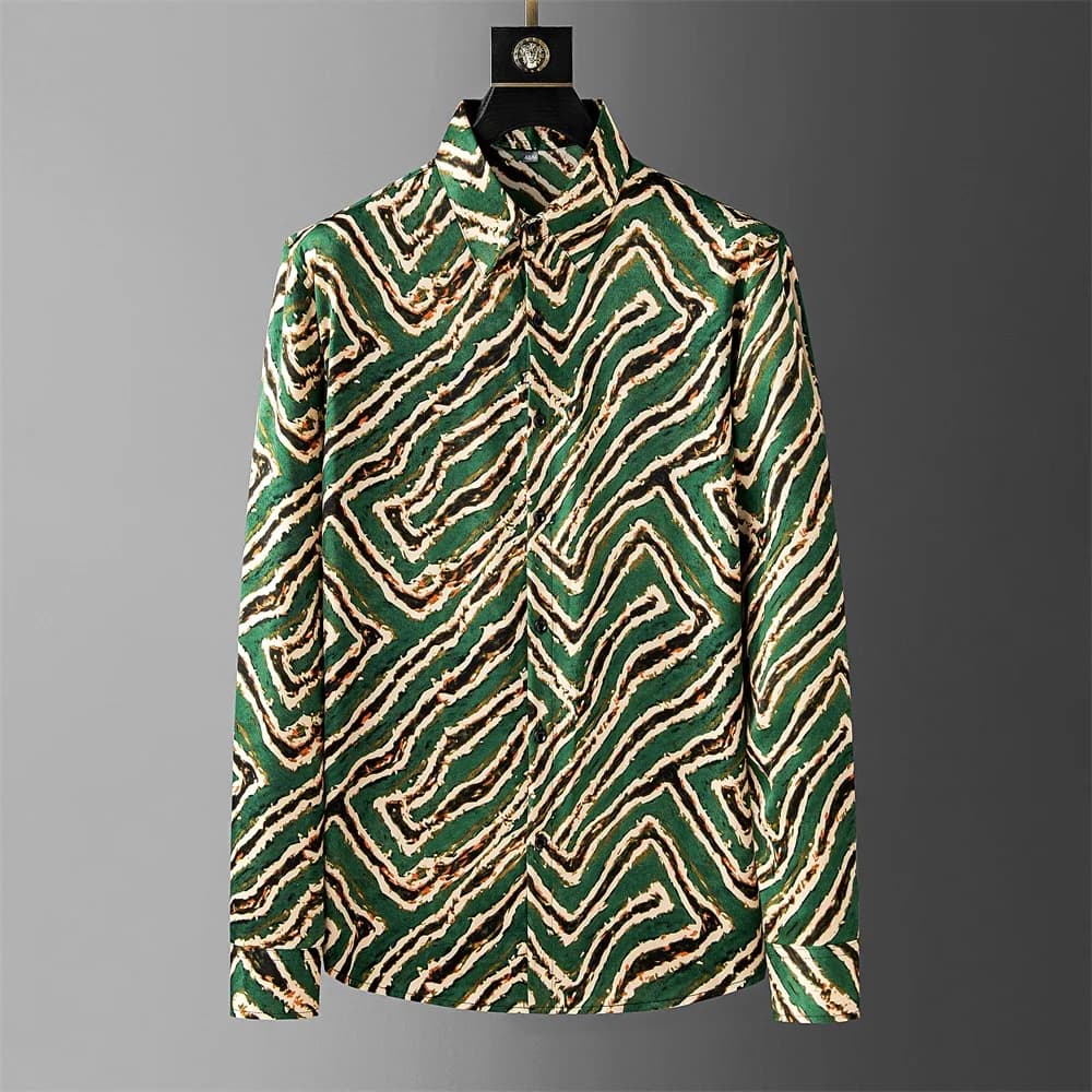 2025 Camicia stampata a righe per uomo Camicie casual a maniche lunghe Primavera Estate Allentato Streetwear Camicia sociale hawaiana S-5XL