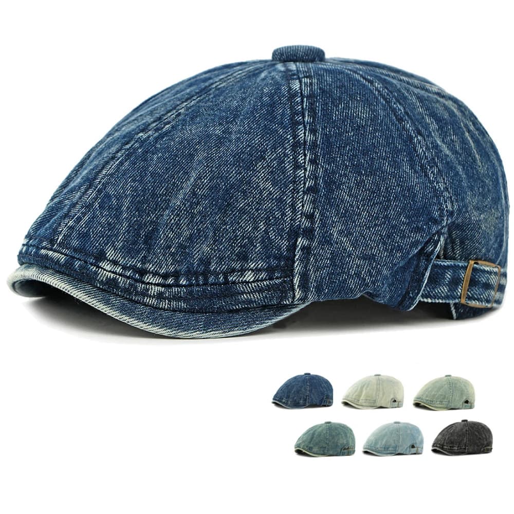 Berretto HT5045 per Uomo e Donna, Nuovo Berretto in Denim Primaverile e Autunnale, 100% Cotone, Cappello Piatto Regolabile da Artista, Berretto Ottagonale Unisex
