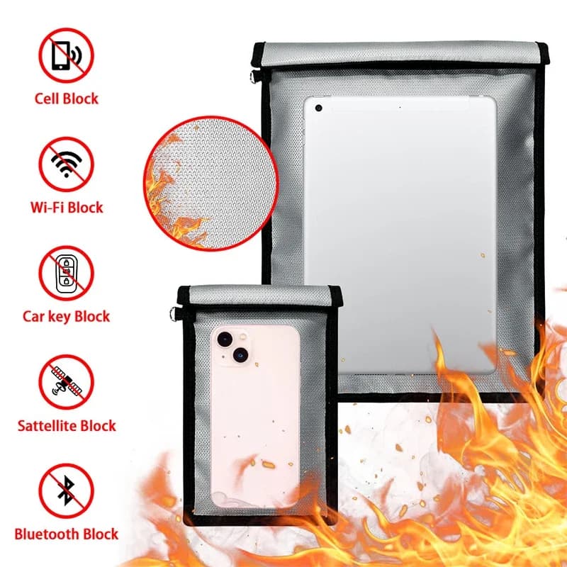 Fire retardant waterproof Faraday bag signal block for phone, laptop, car keys, radiation protection case, anti-ferro tracking