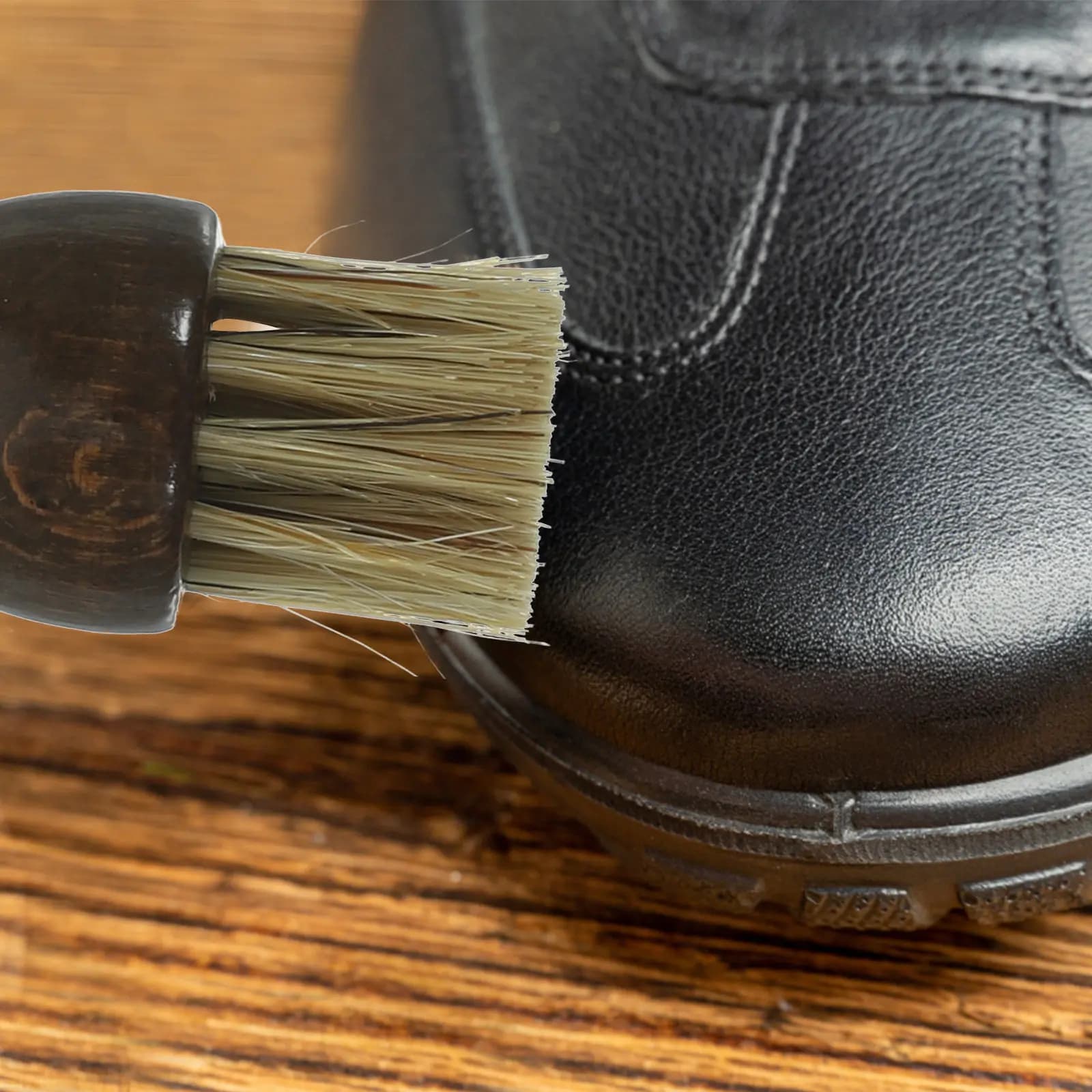 Set di 2 Spazzole per Scarpe Portatili in Pelo di Maiale, Strumento Manuale da Viaggio per Pulizia e Lucidatura di Sneaker e Stivali