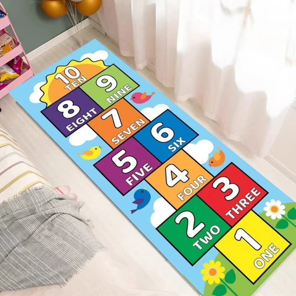 Cartoon Hopscotch Game Runner Rug, Kid's Room Carpet, Boy and Girl Bedroom Bedside Rug Living Room Sofa Bedside Non-slip Rug