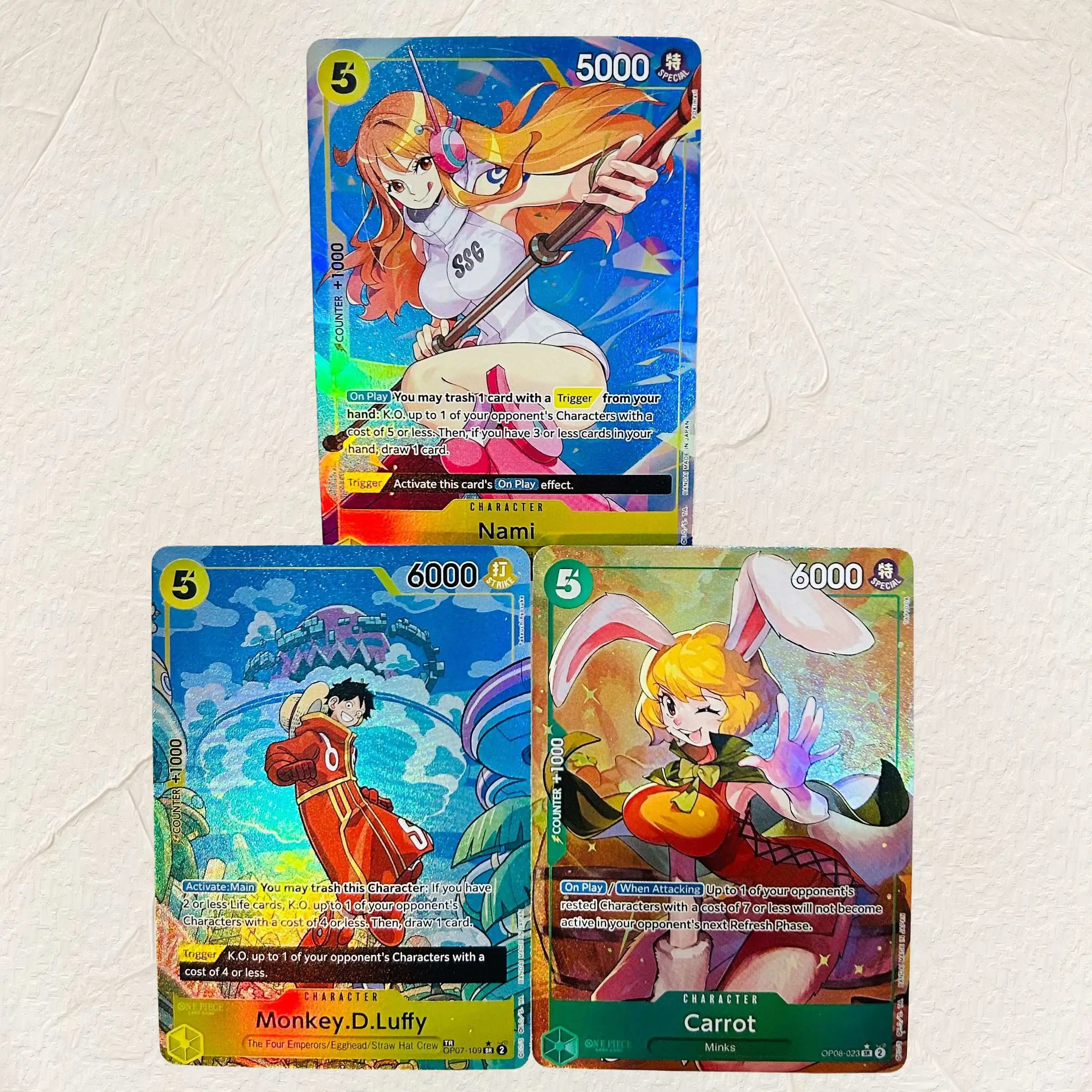 One Piece Nami Luffy Carrot DIY 3Pcs Holographic Texture Cards English Version Collectible Grade Classic Anime Collectible TCG