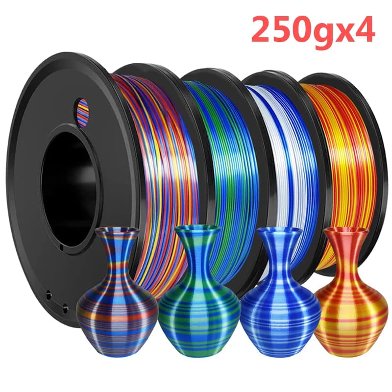 250g 500g 1Kg PLA Blue Silk Green Twist 3D Printer Thread 1.75mm Double Color Blue Silver 3D Printing Material 3D 250gx4