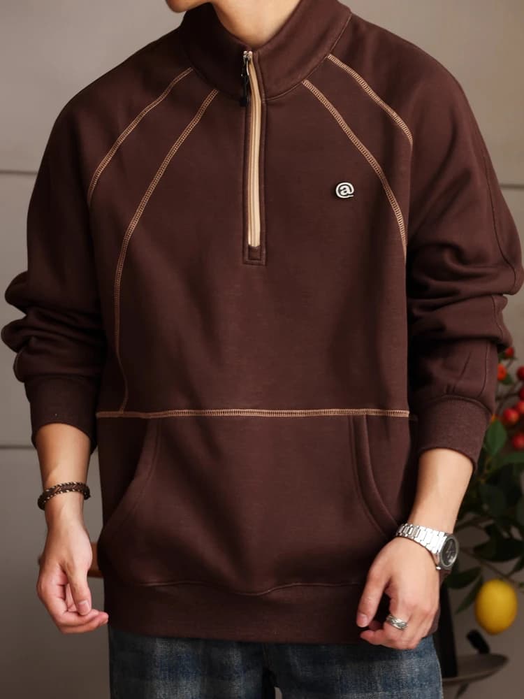 Men's Thiened Fce Lined Hoodie Sweatirt Zipper Closure Stand Collar Casual Streetwear Autumn Winter Faionable Top