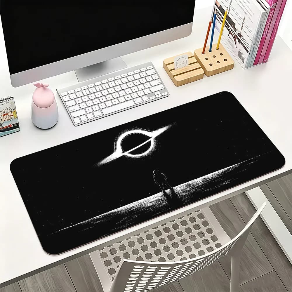 Astronaut Printing Black Pattern Mouse Pad For Office Gaming And Keyboards Non-Slip Large Waterproof