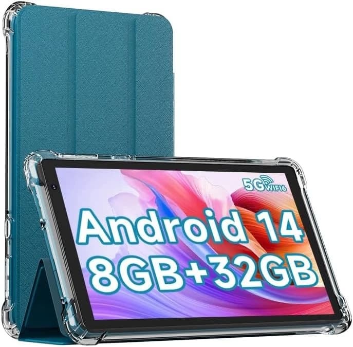 Android 14 Tablet with Case, 7 Inch 8GB RAM+32GB ROM/ 1TB Expandable Computer, 5MP Camera Tablets, 1.6Ghz Quad-core Processor, 3000mAH Battery Tablet PC, 5G WiFi, Games 7'' Android Laptop Blue