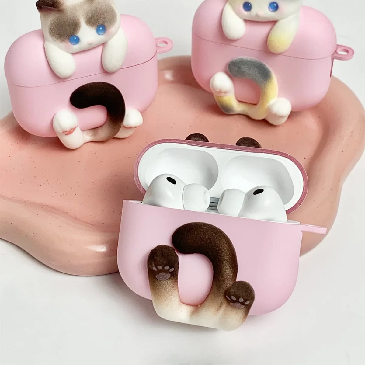 Custodia Protettiva Creativa Huggy Kitty per AirPods | Custodia morbida floccata con gatto calico Ragdoll siamese, simpatico regalo a forma di gatto per Apple AirPod