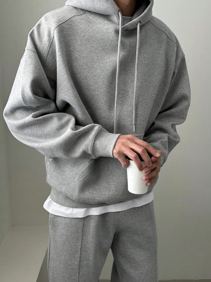 Set Casual da Uomo 2 Pezzi: Felpa con Cappuccio e Pantaloni Grigi, Outfit Comodo a Maniche Lunghe