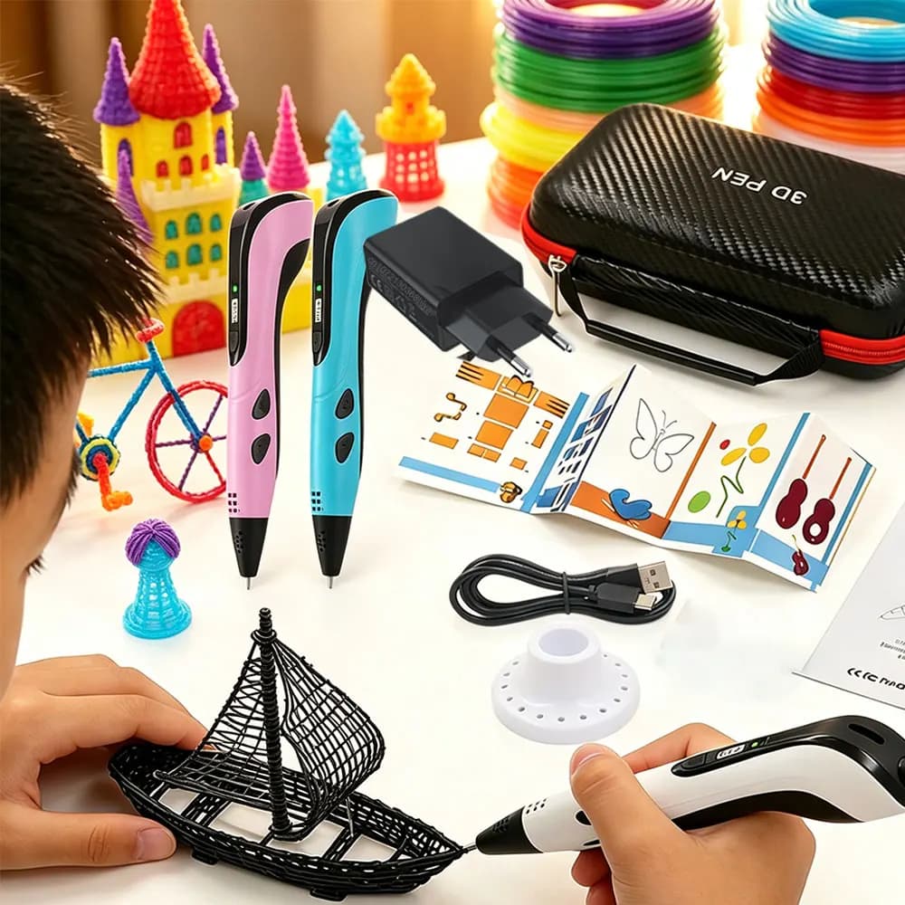 Penna 3D Nuovo Stile 2026 per Bambini, Penna per Stampa 3D con Schermo LCD, Adattatore di Alimentazione, Filamento PLA da 200M, Regalo di Natale e Compleanno per Bambini