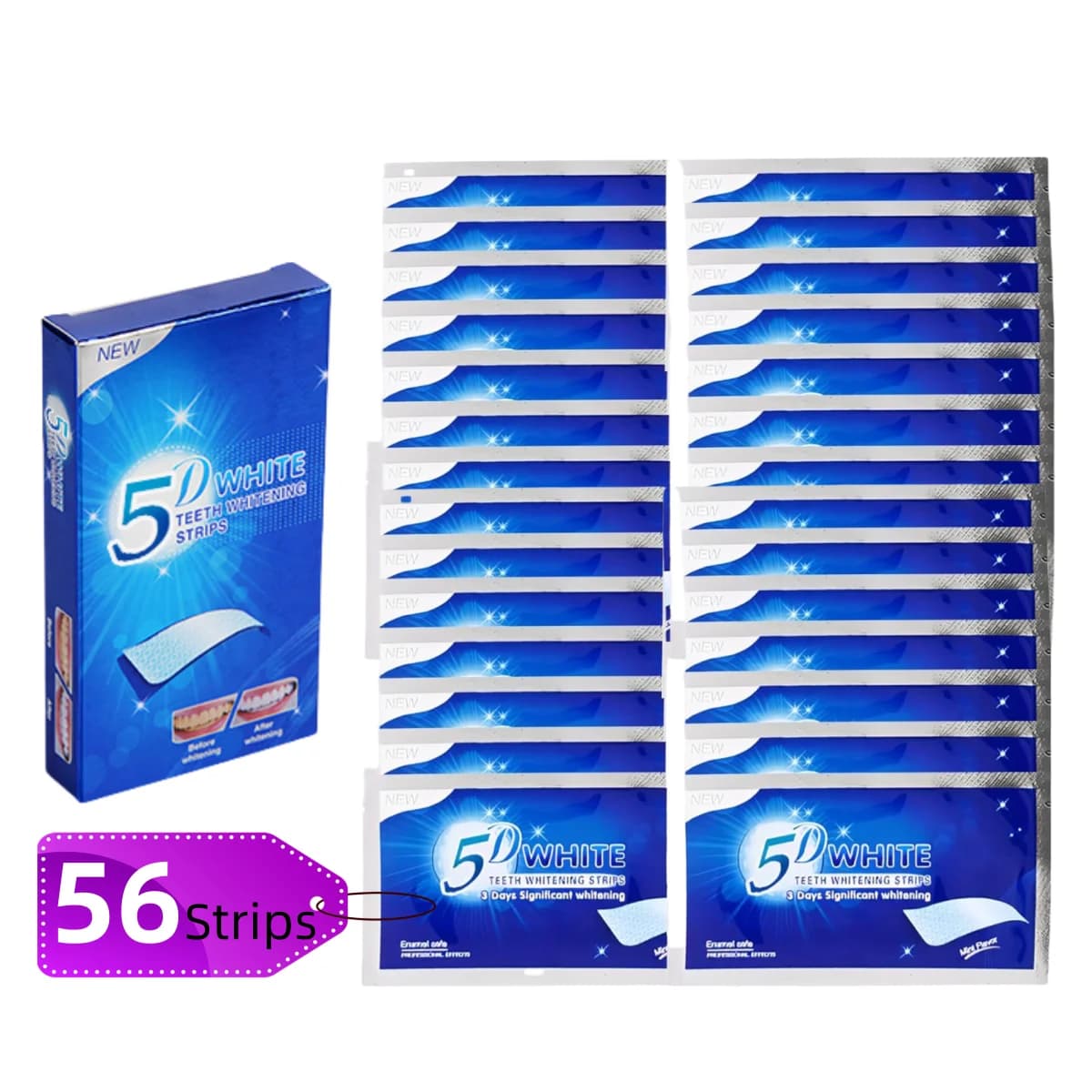 56 strips 28 pairs whitening stripes for teeth 5D white towels for nonsensitive teeth to remove soda spots for coffee smokers