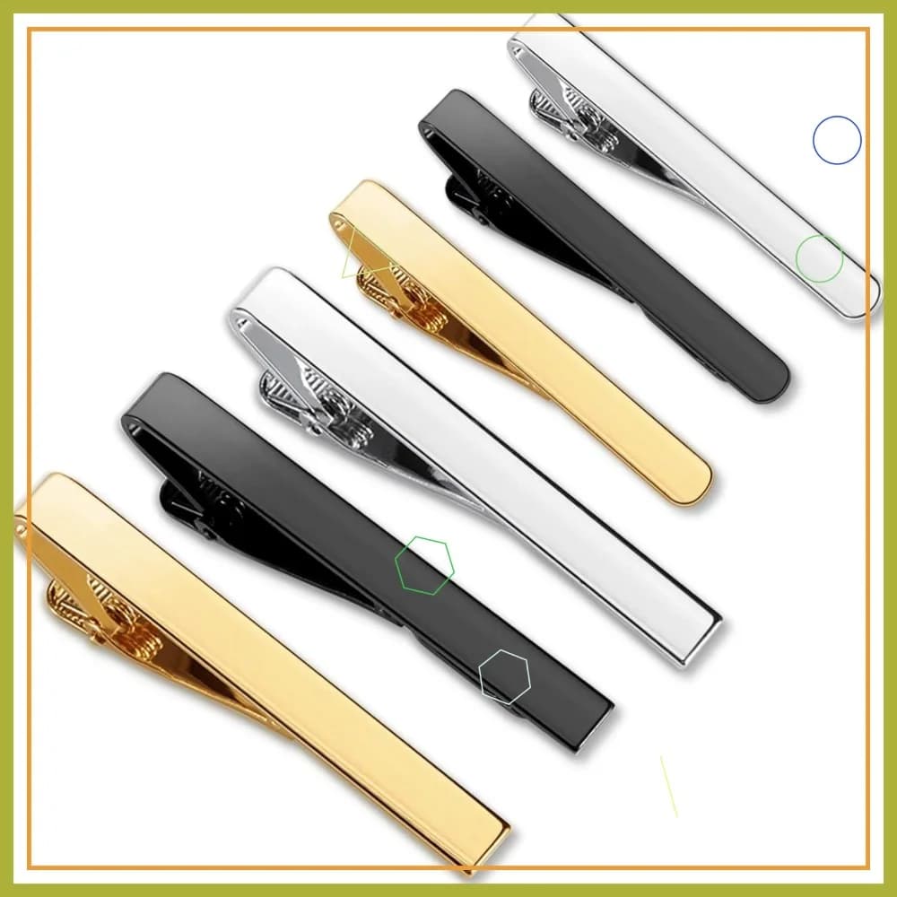 Set di 6 Fermacravatte per Uomo, Set Classico di Barrette per Cravatta in Oro, Argento e Nero, Accessori Formali per Matrimoni e Affari