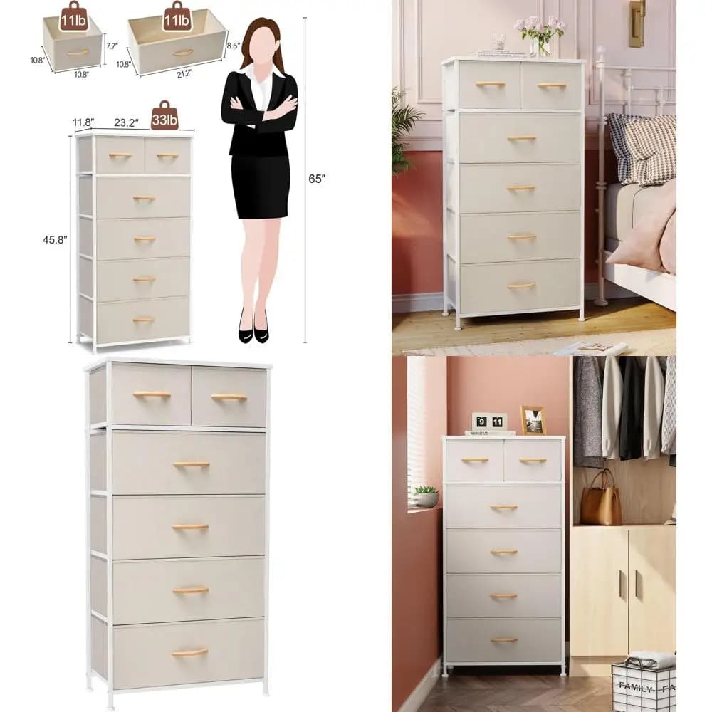 Storage storage tower with steel structure, wooden top, fabric containers, wooden handles - Organizer with 6 shelves for entrance, hallway, utility room