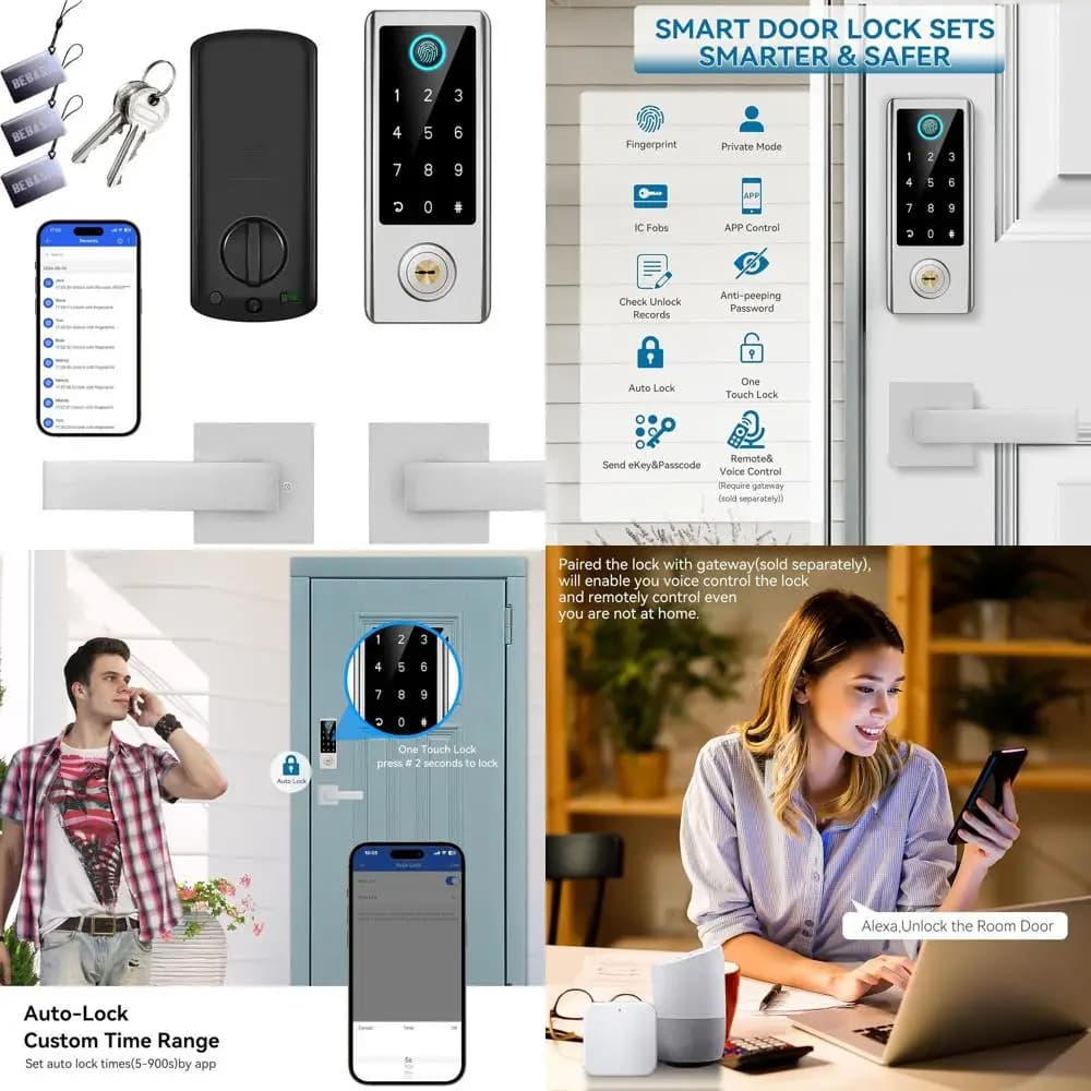 Serratura Intelligente con Impronta Digitale e Maniglia, Controllo Tramite App, Tastierino Digitale, Serratura a Catenaccio per Porta d'Ingresso, Chiusura Automatica, Nichel Satinato