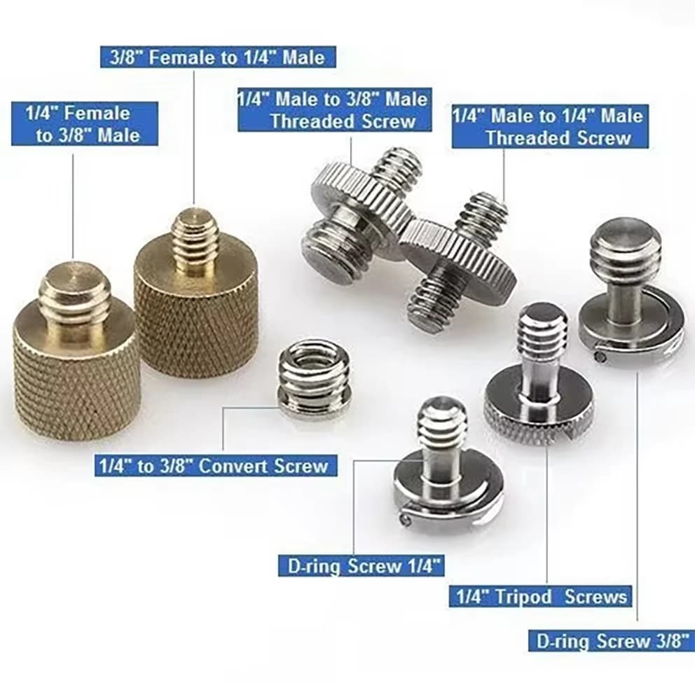 Camera Fixing Screws Camera Convert Screw Adapters 8 Kind 1/4"-20 & 3/8"-16 Thread, 1/4 and 3/8 adapters for tripod camera 1/4“