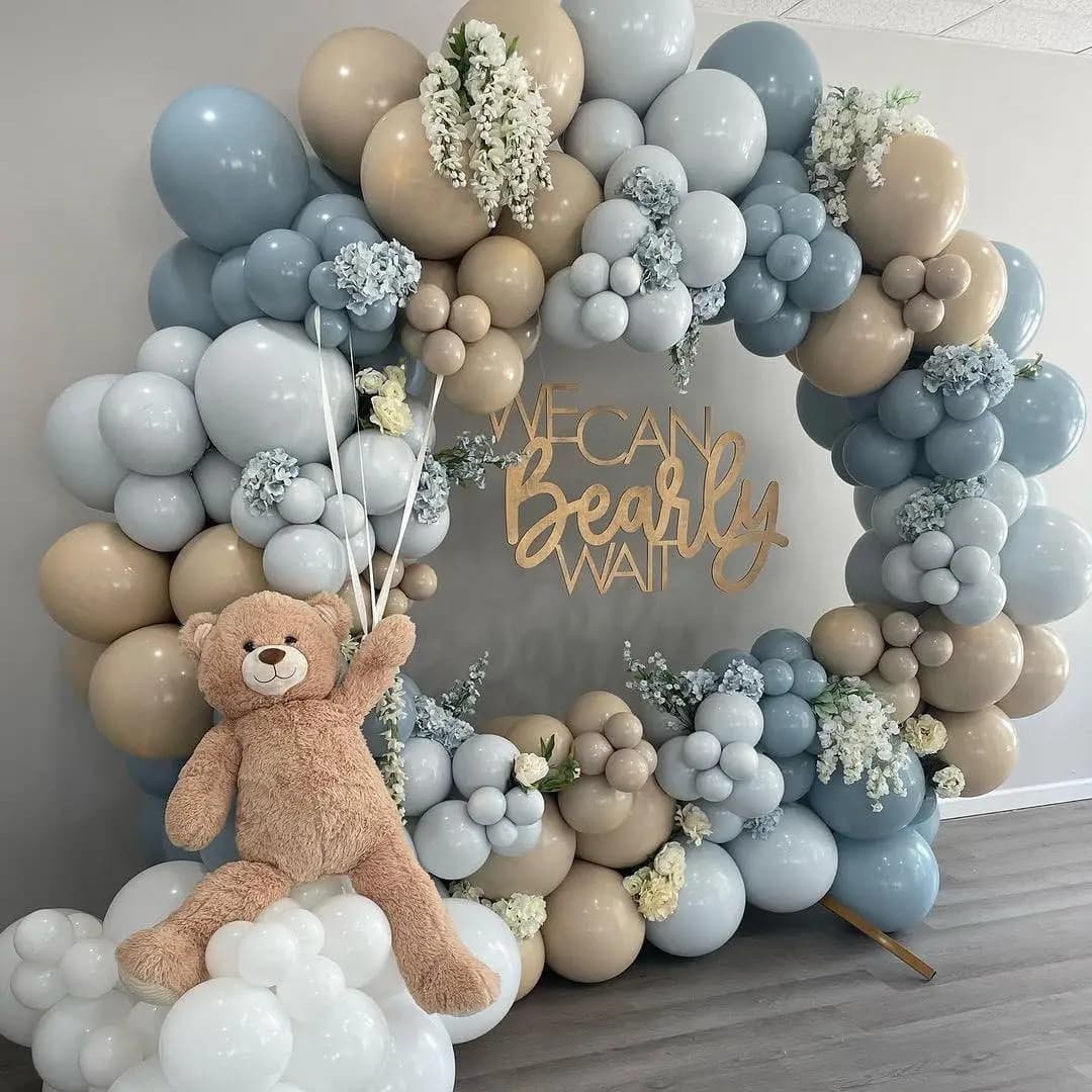 110 pezzi polvere blu sabbia palloncini bianchi ghirlanda arco kit per baby shower genere rivela ragazzo compleanno orso decorazioni per feste a tema