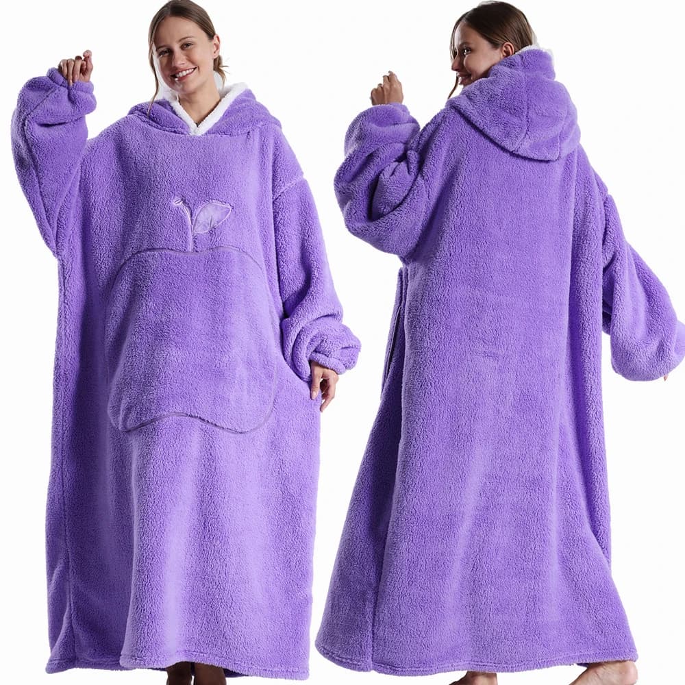 Oversized Wearable Hooded Blanket Apple Big Pocket Sherpa Fleece Long Warm Robe Cozy Throw Blanket for Adults Home Sofa Sleep