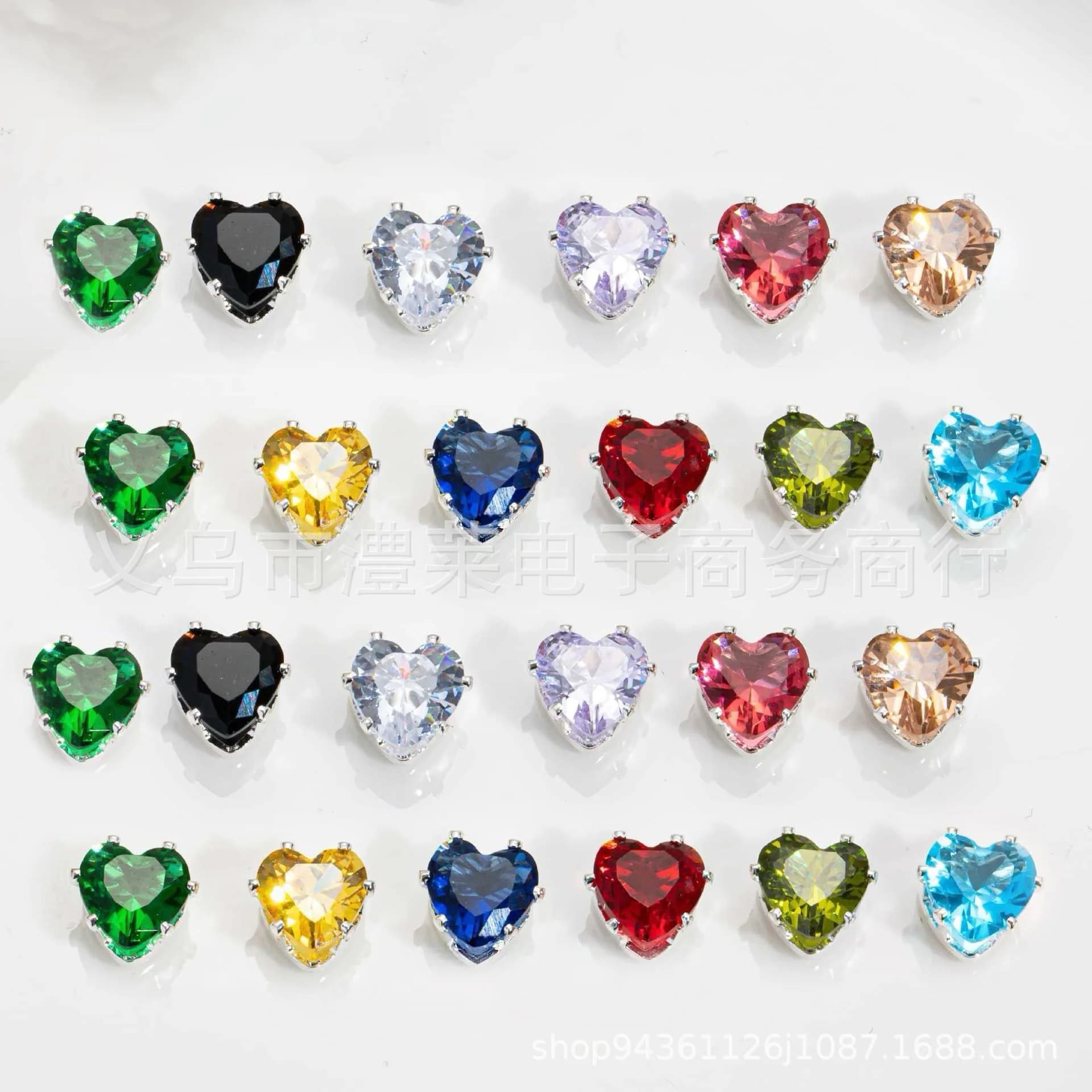 30-piece pack heart-shaped colorful crystal zircon silver-plated color-retention prong setting diy handmade beading material bracelet necklace jewelry accessories