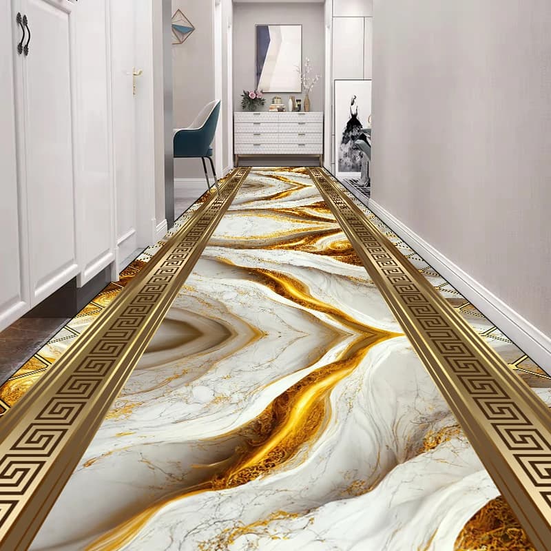 Tappeto da corridoio lungo dorato di lusso Tappeti decorativi per lobby dell'hotel di fascia alta Tappeti per scale, corridoio, scale, runner, tappetino da cucina antiscivolo