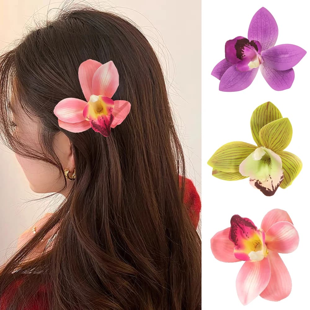 Forcina per capelli simulata orchidea Beach Styling fermaglio per capelli fotografia di nozze accessori per capelli Make Up Fashion Side Clip Headwear