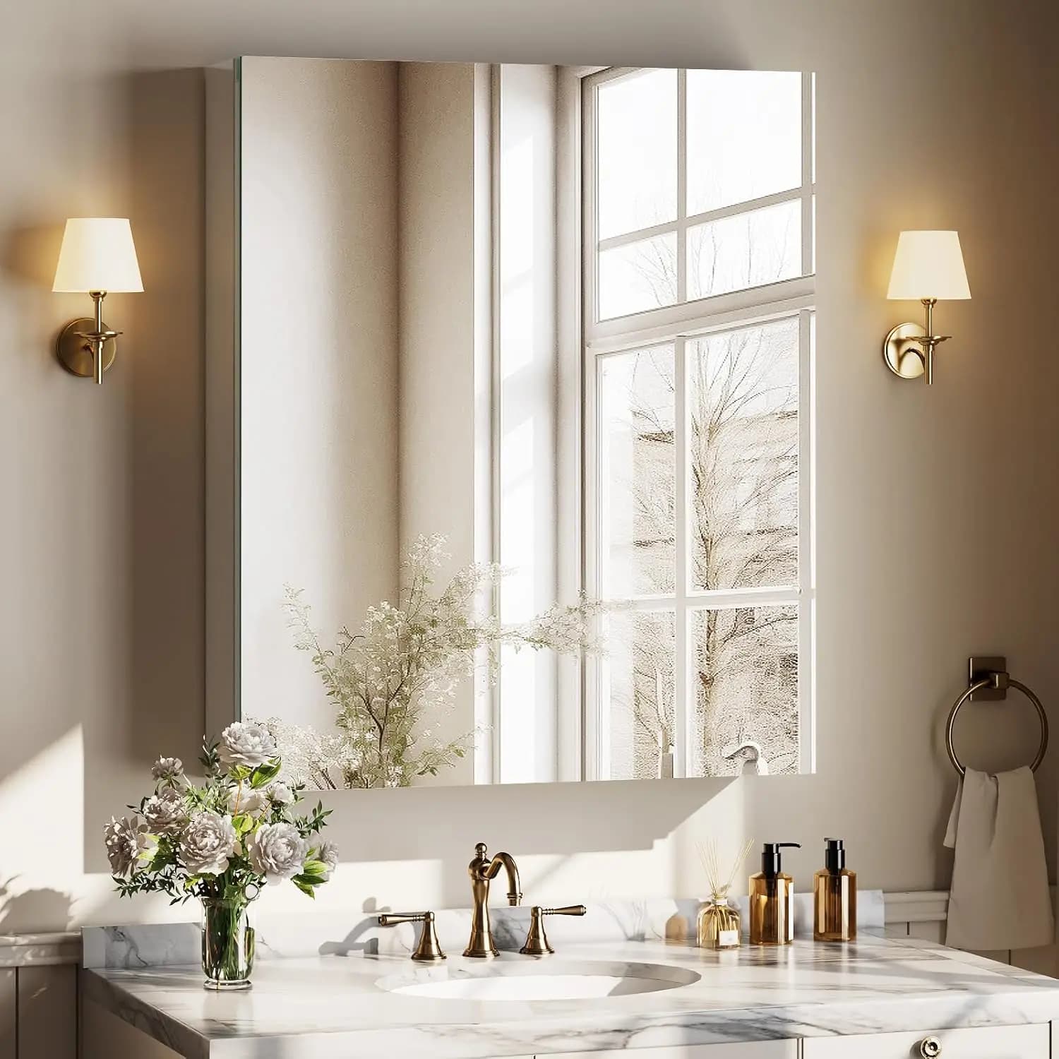 Armadietto a Specchio per Bagno 20x24 Pollici con Ripiani Regolabili, Porta Singola, Montaggio a Superficie o Incasso per Casa Moderna