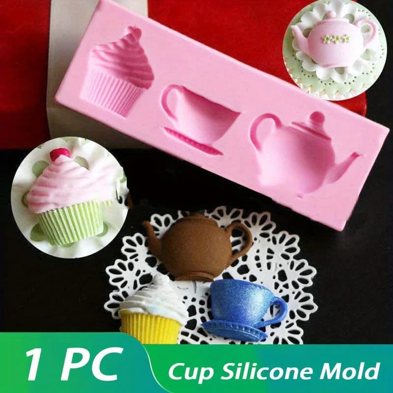 1pc 3D Teiera Tazza Cupcake Stampo per fondente in silicone Torta Pasticceria Decor Zucchero Stampo artigianale Strumenti di cottura