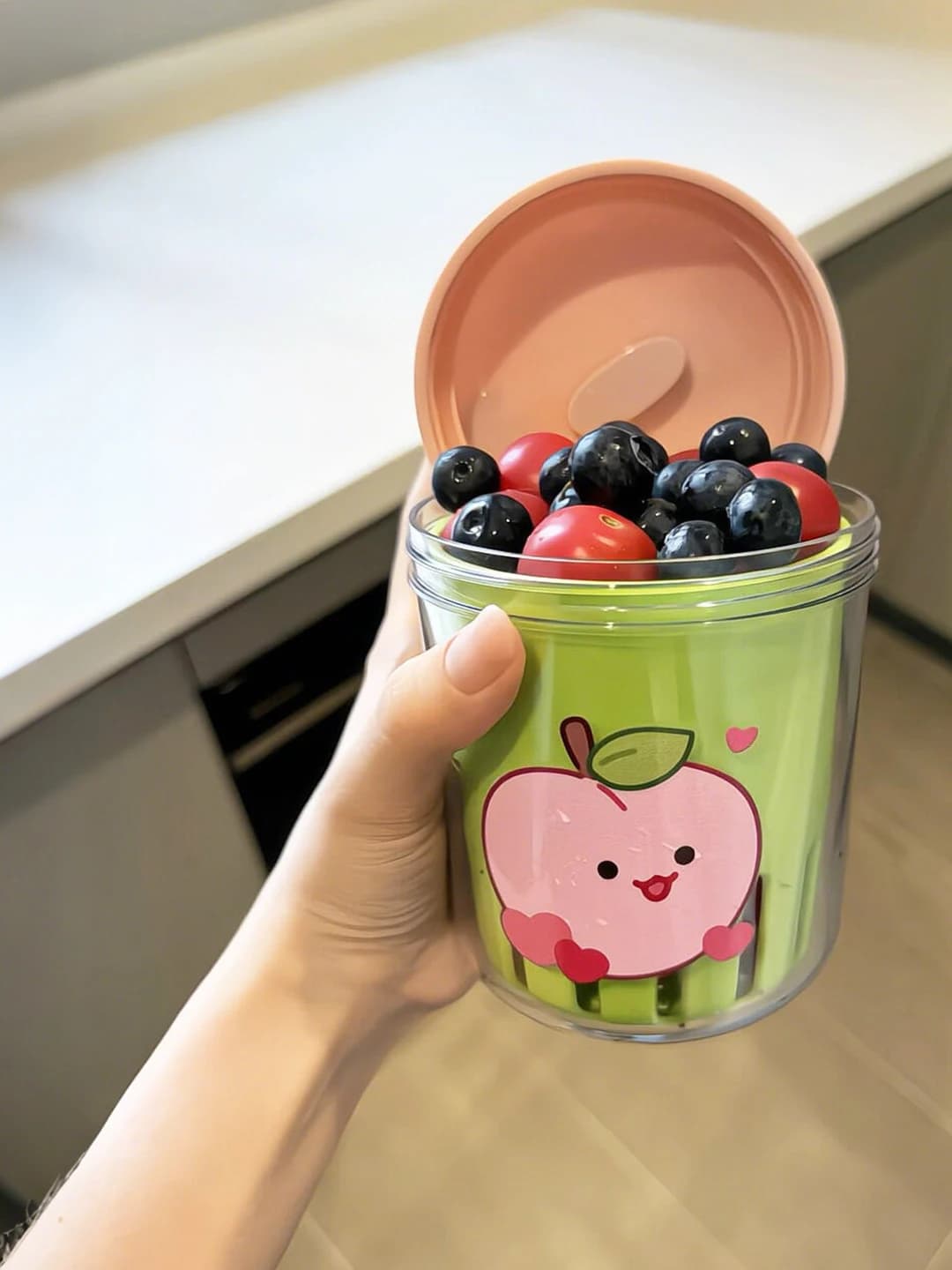 Borraccia Portatile Dopamina a Doppio Strato con Forchetta, Stile Nordico, per Picnic e Campeggio, con Funzione di Ciotola per Frutta e Insalata