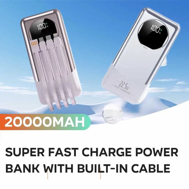 New 20000mAh 22.5W Super Fast Charge Power Bank with Built-in Cable