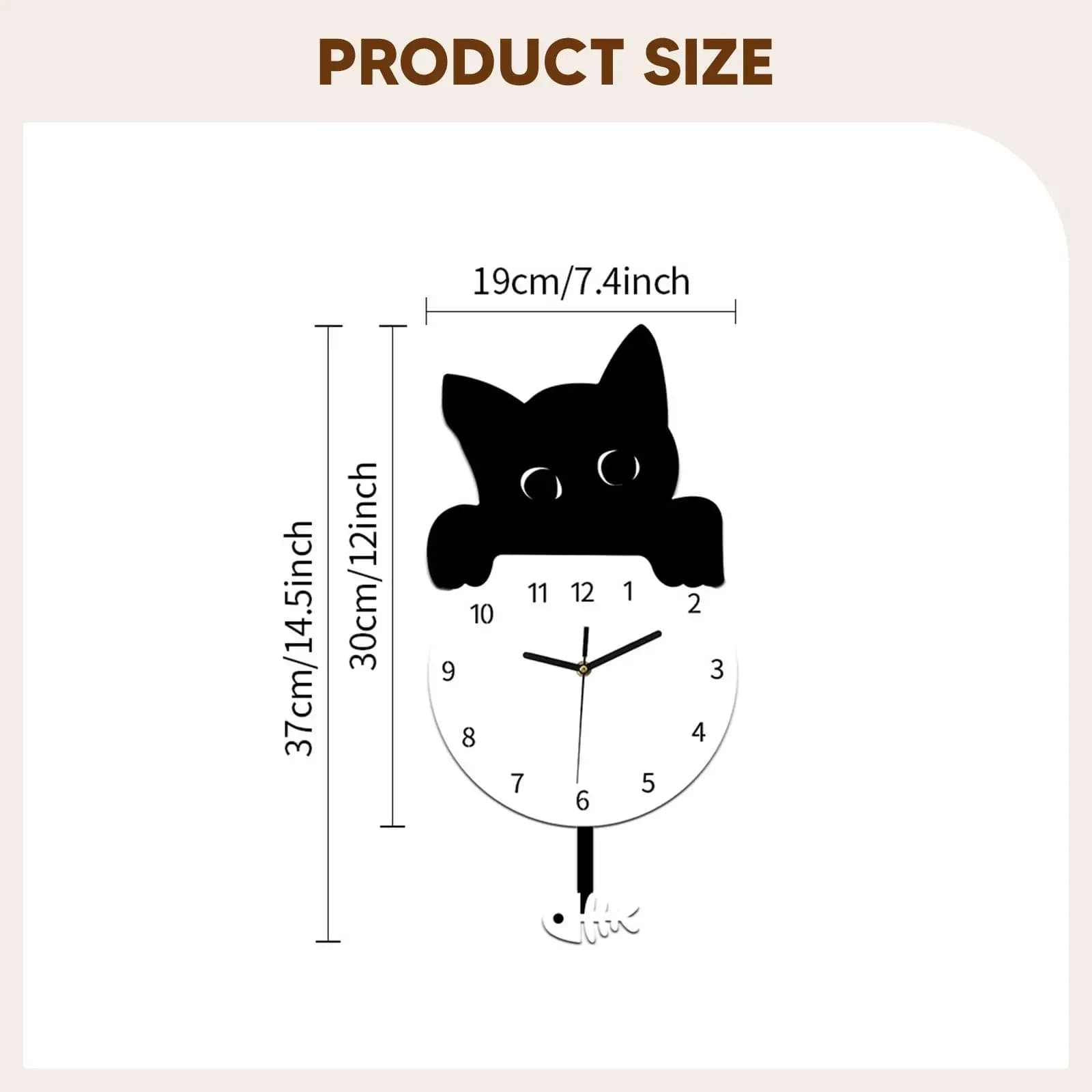 Cat Shaped Porcelain Clock, Cute and Easy to Read, Decorative, Hanging Artistic Clock, Quiet, For Lunch Room, Office, Bedroom, Kitchen