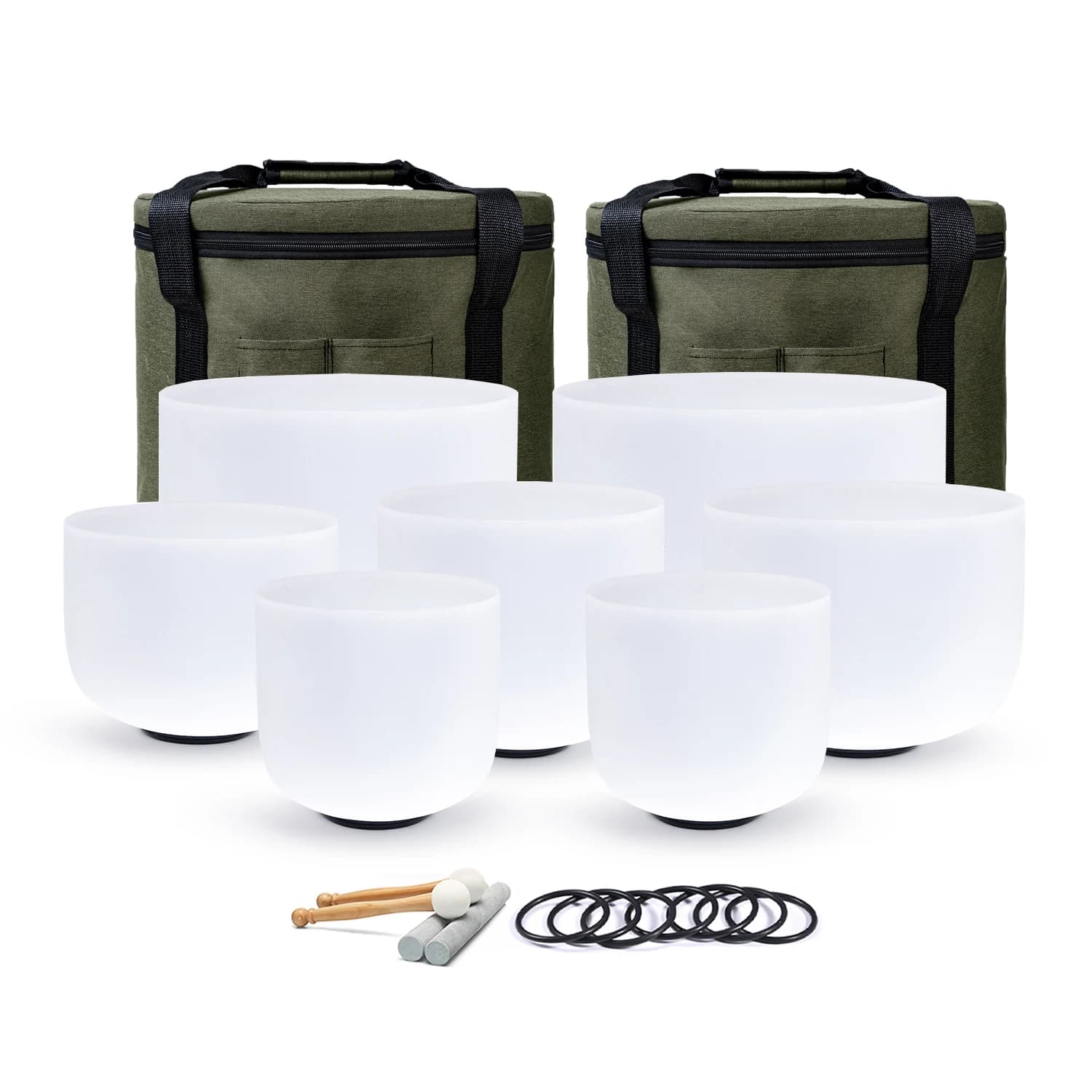 Clearance Sale,Random Hz CDEFGAB Note 7-12inch Frosted Quartz Crystal Singing Bowl Set with Bag