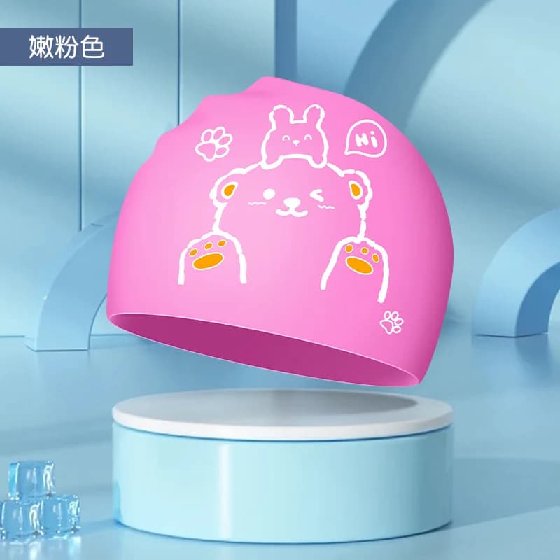 Kids Boys Girls Swim Cap High Elastic Waterproof Silicone Breathable Lightweight Cartoon Pattern For Pool Comfort Fit