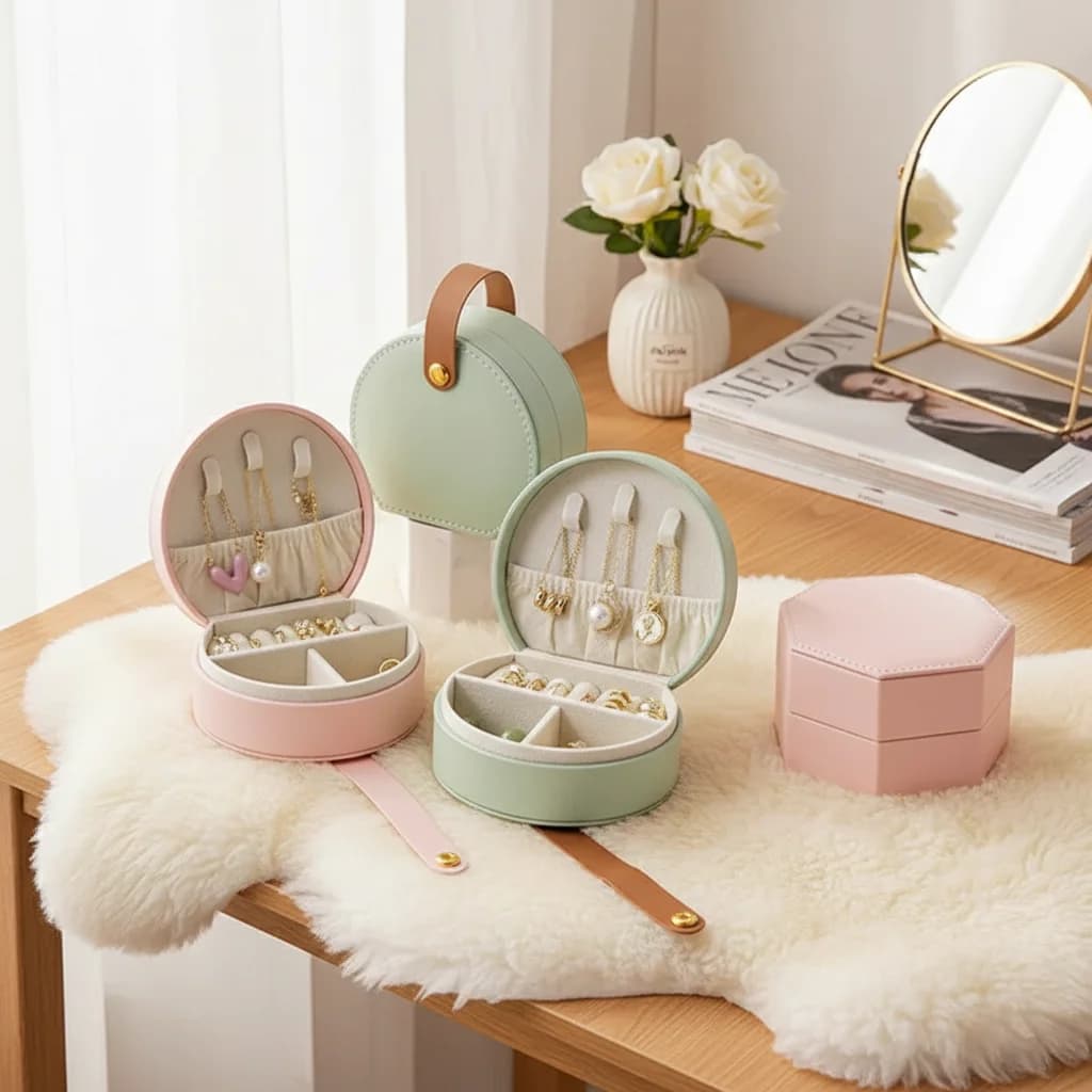 Mini Organizer for Jewelry, Travel Display, Earrings, Necklaces and Rings, Leather Portable Box for Jewelry