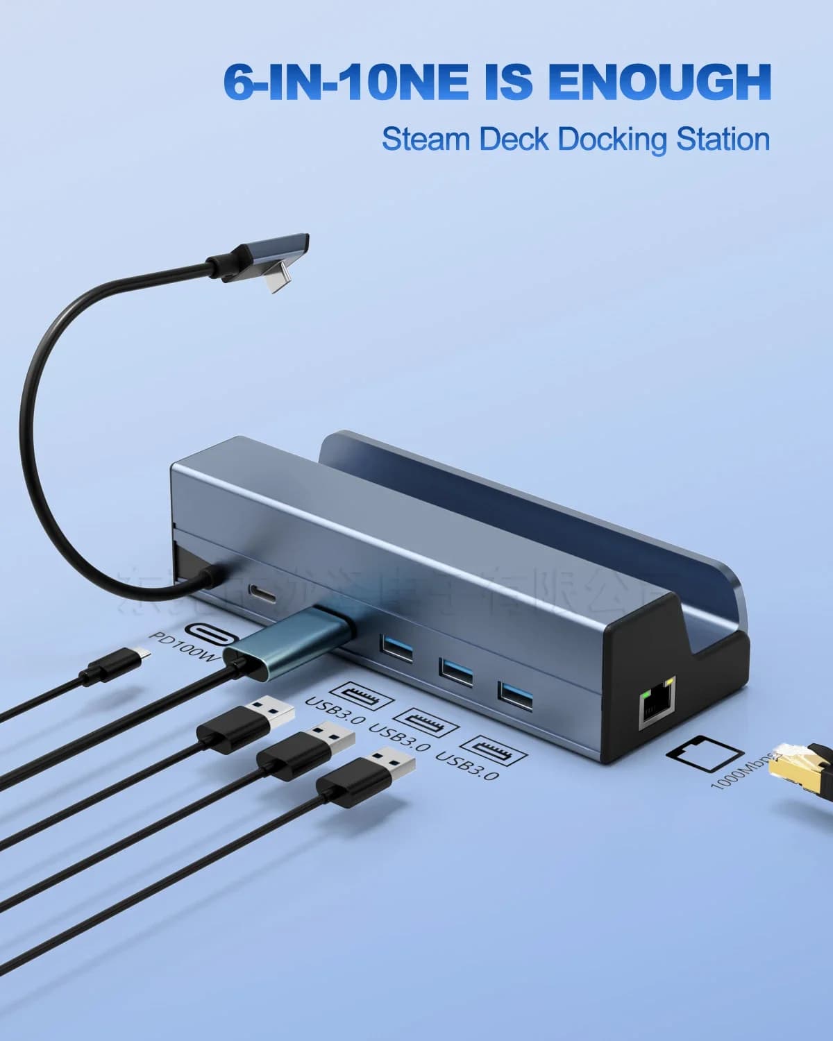 Docking station 1000M/100M 4K@60Hz per Steam Deck (OLED)/ROG Ally/Legion Go (non per Rog Ally X) Hub USB 3.0 6 in 1 USB C