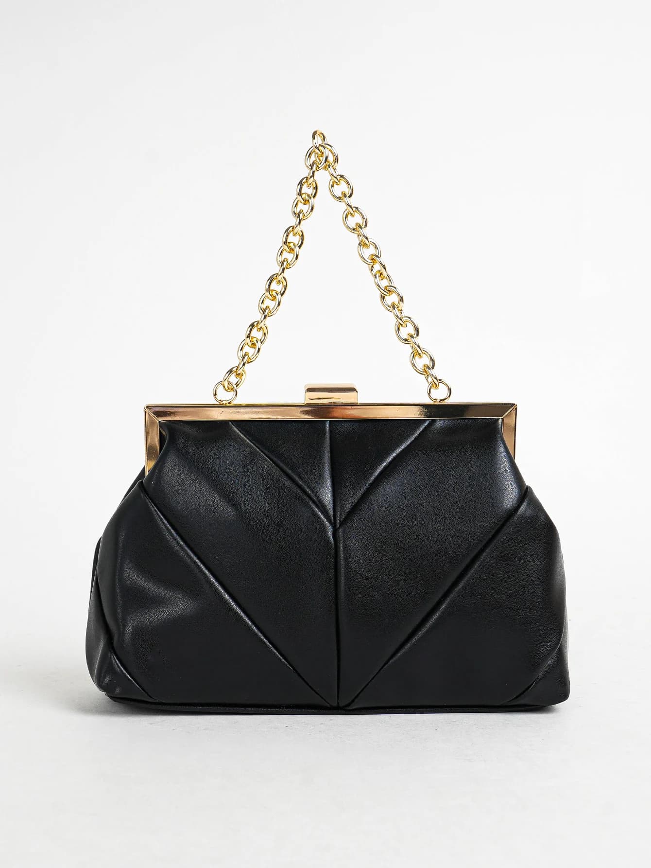 Borsa da sera elegante con chiusura a bacio pieghettata in pelle PU opaca da 1 PC, pochette a tracolla con telaio a catena in metallo lucido, Kis