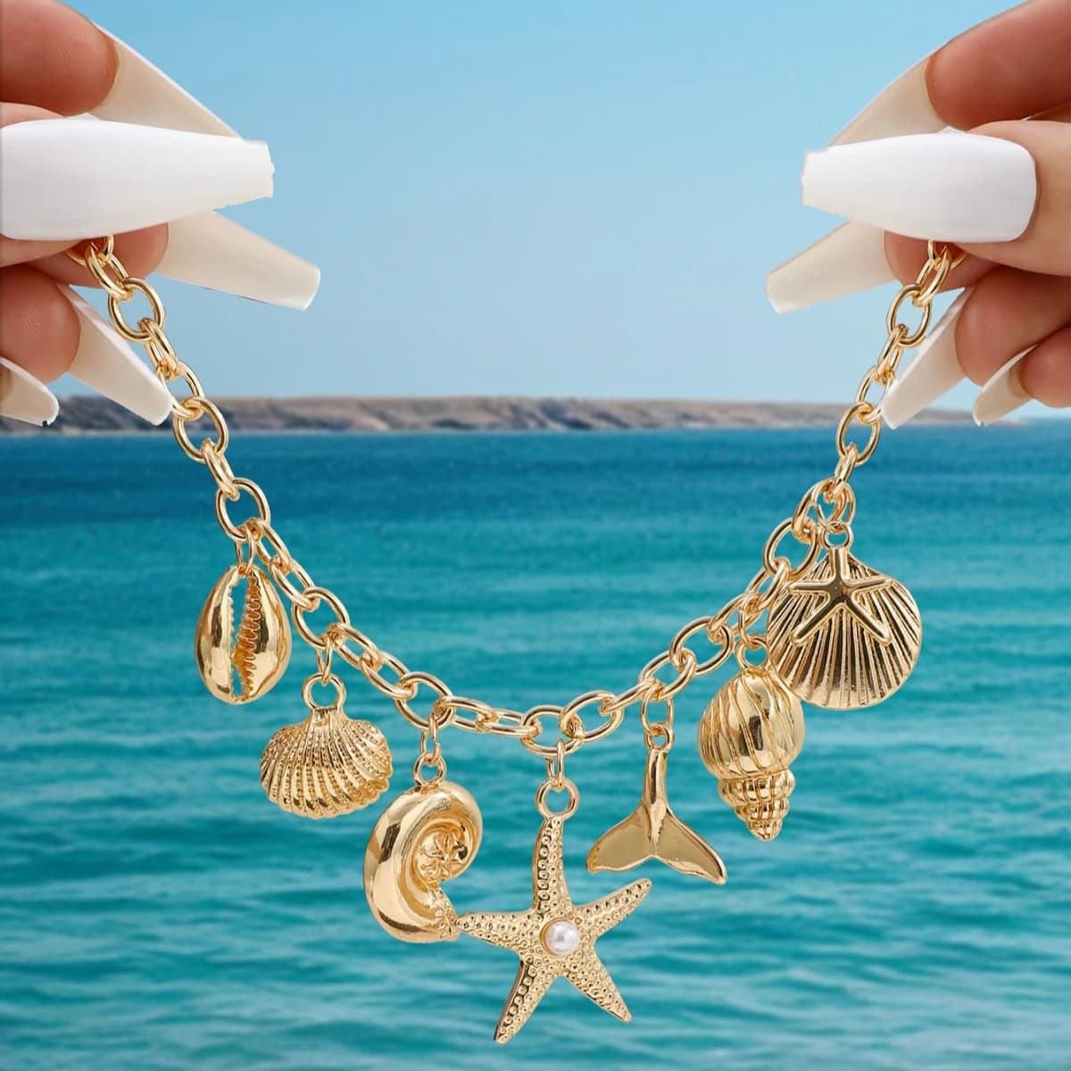 Bracciale stile spiaggia bohémien per donna Braccialetti con ciondoli conchiglia di stelle marine Accessori per gioielli di moda estivi per ragazze
