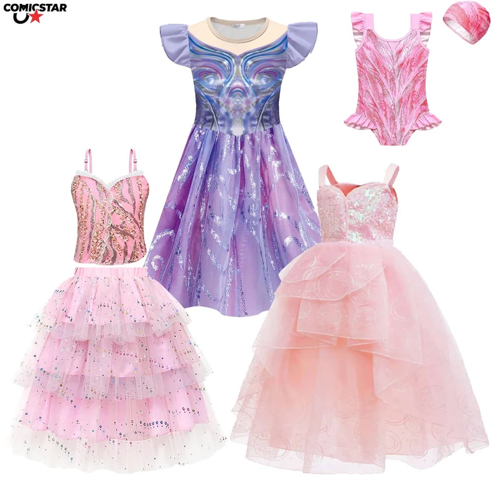 Kids Strega Glinda Pink Dress Girls Bretella Top Torta Neckline skirt Costume Two-piece swimsuit Swimwear Children's carnival party