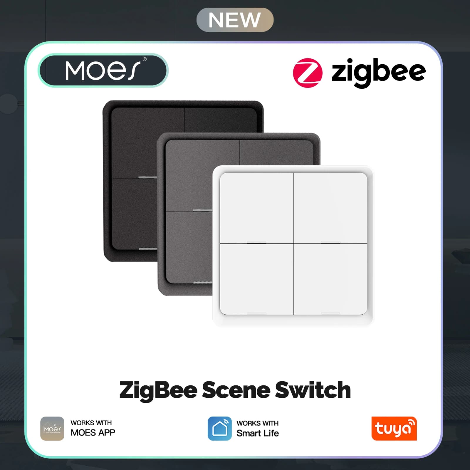 MOES 4 Gang Tuya ZigBee Wireless 12 Scene Switch Button Controller Battery Powered Automation Scenario for Tuya Devices