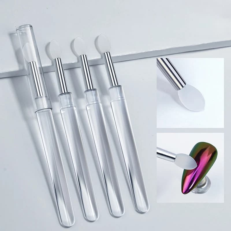 Bastoncini per applicatore in silicone per unghie con pigmenti riutilizzabili per applicazione di glitter cromati in silicone multifunzionale