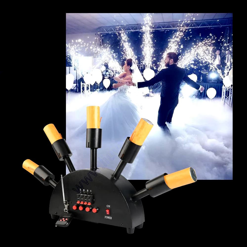 Sparkler per matrimoni Controllo Dmx Attrezzatura speciale Dj Disco 5 colpi Forma a ventaglio Fase remota Fontana Effetto Festa Macchina per scintille fredde