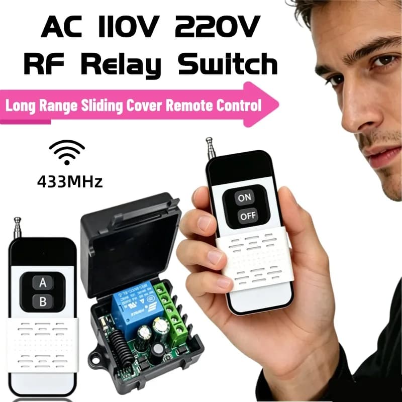 Long Range Sliding Cover Remote Control Switch AC110V 220V 433MHz RF Relay Receiver Kit For Garage Door Gate Opener Lighting