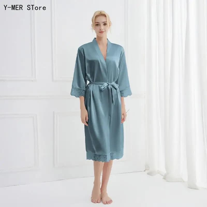Women Spring Autumn Solid Color Open Front Robe Long Ladies Loungewear Soft Casual Bathrobe for Home Bedroom Daily Indoor Wear