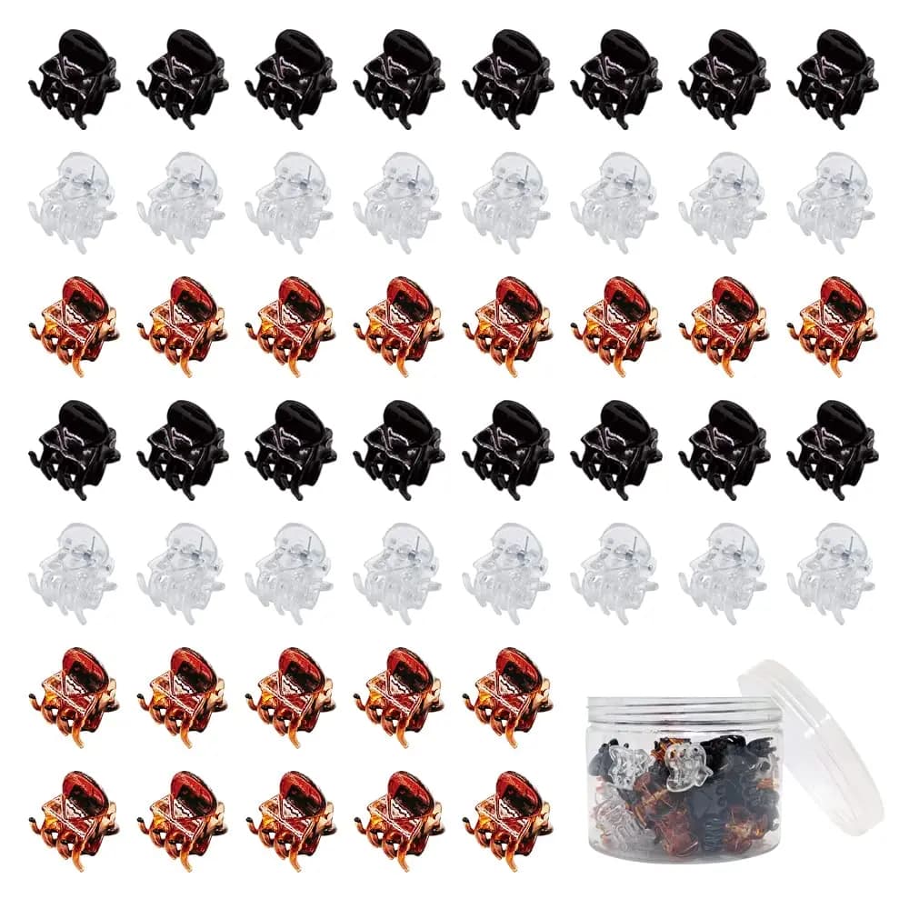 50 mini fermagli per capelli, presa forte, nero/bianco/marrone, 0,8x0,7 pollici