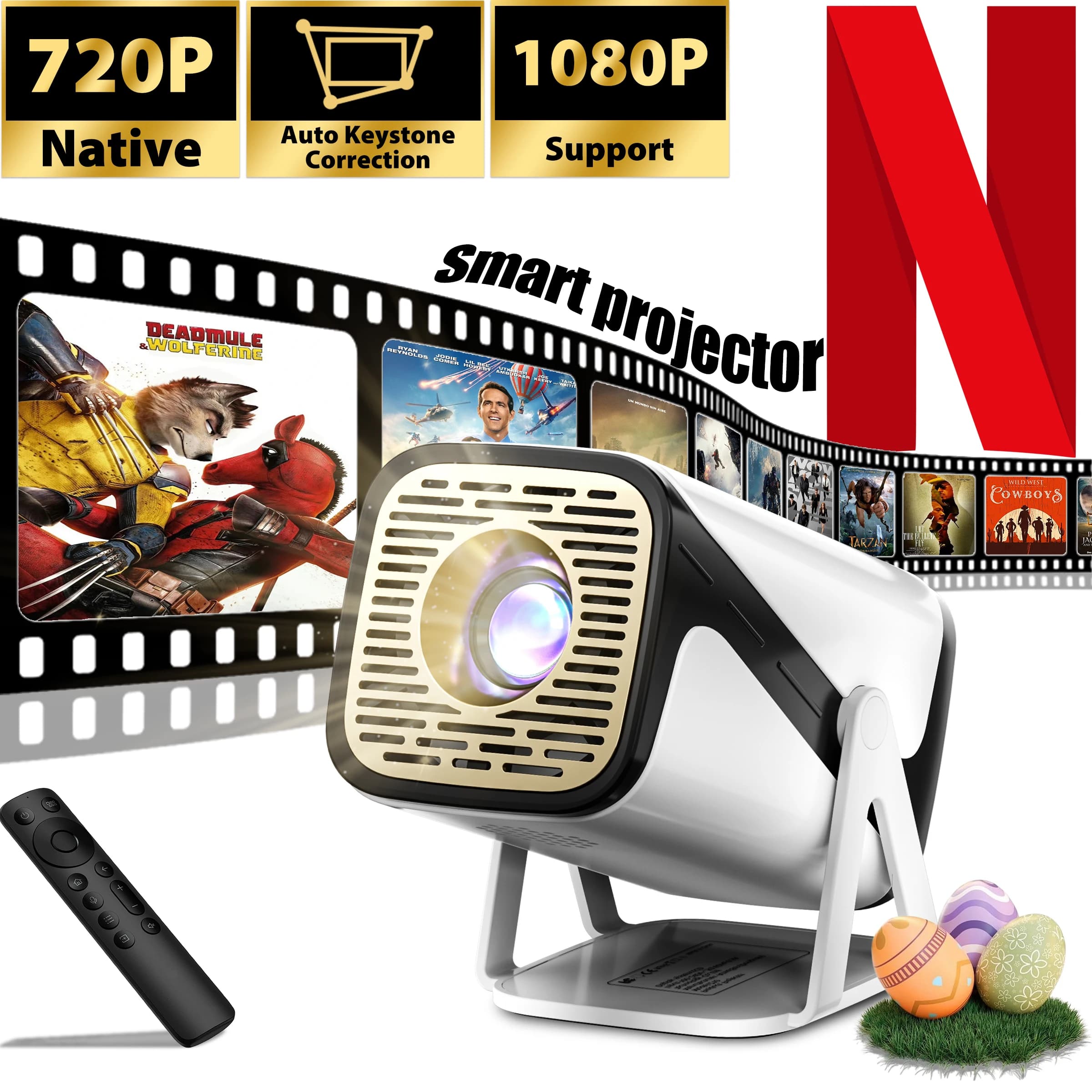Proiettore Smart 2026, Full HD 1080P, supporta BT5.4 e WiFi6, ideale per feste all'aperto, home theater e regali di Natale