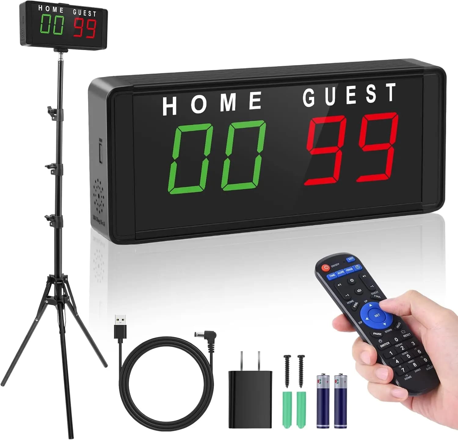 Tabellone segnapunti digitale a LED con telecomando e treppiede, timer per giochi di basket, calcio, ping pong