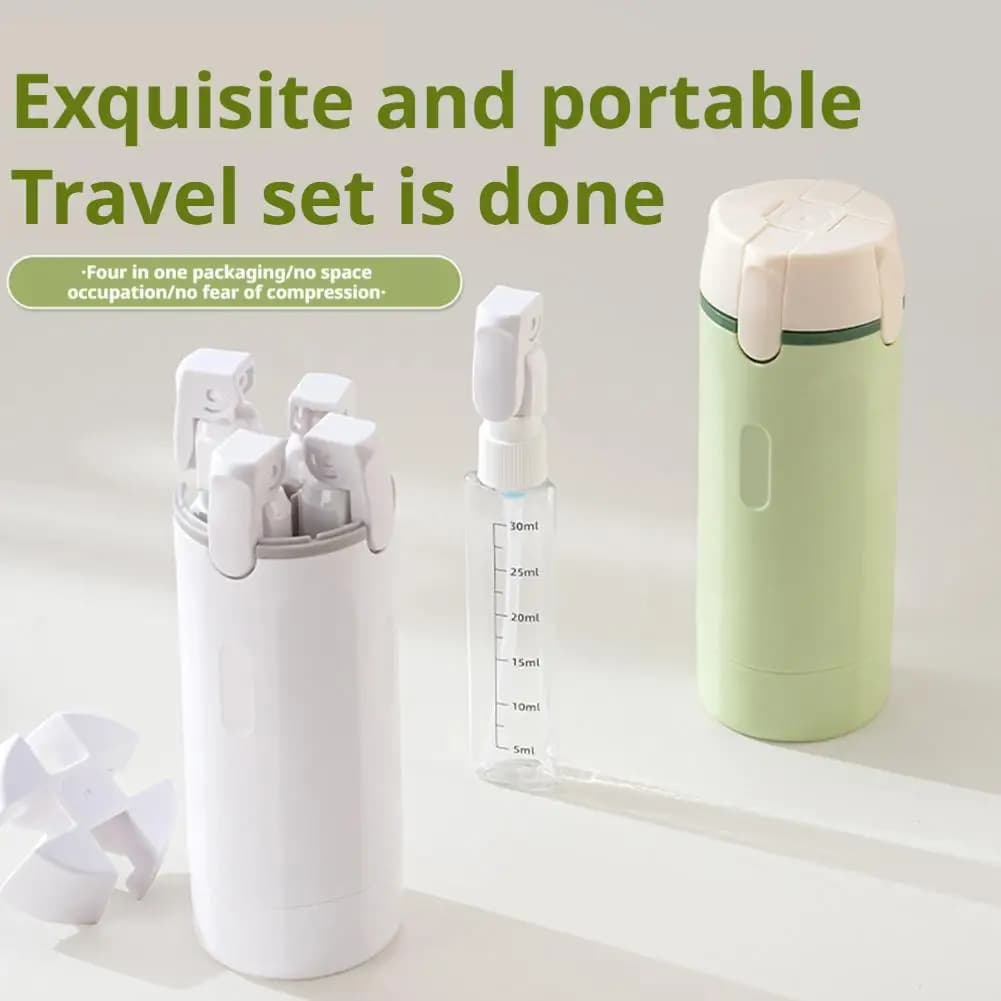 Flaconi dispenser da viaggio ricaricabili 4 in 1 per shampoo, lozione, gel doccia, sapone - Contenitori vuoti a pressione 4 in 1