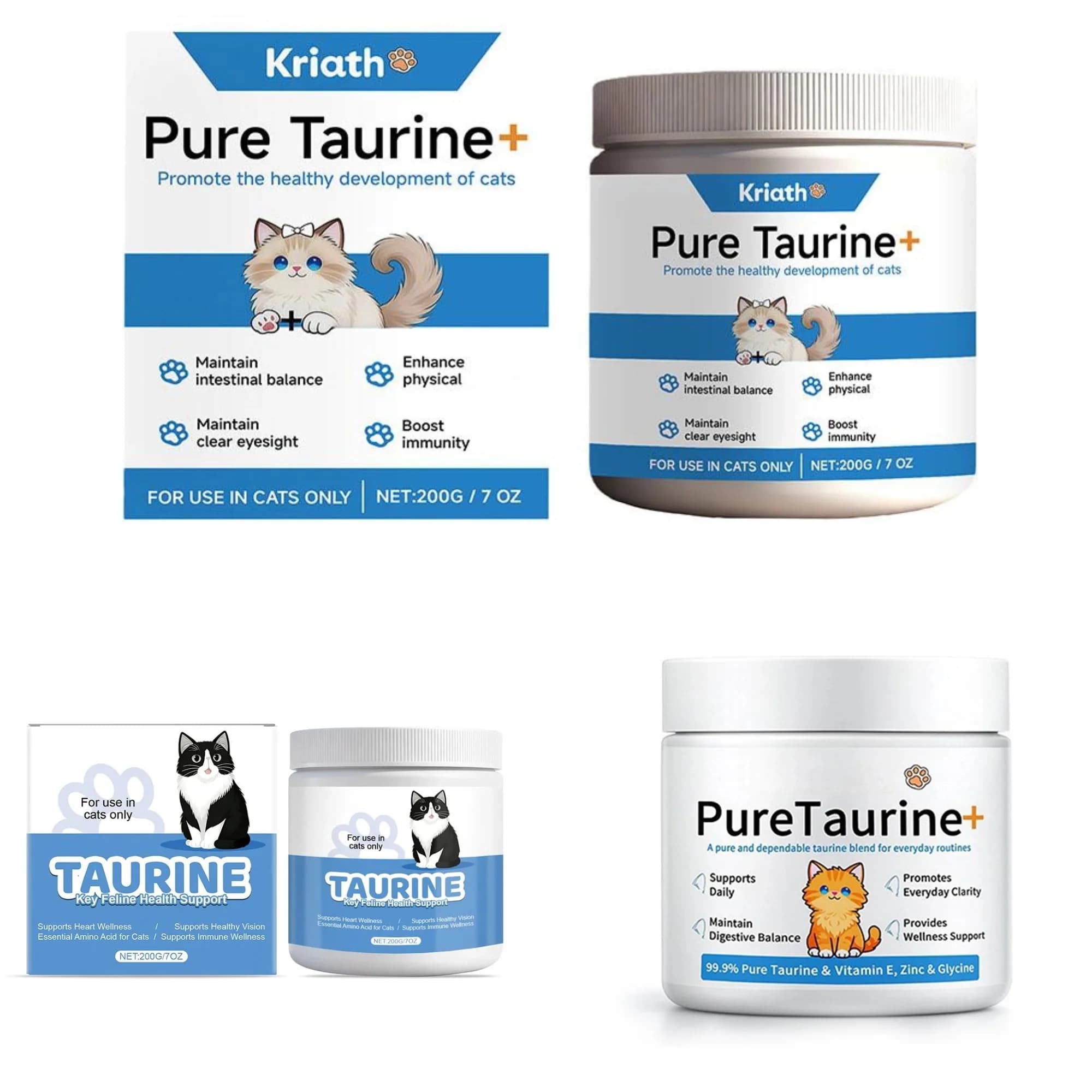 200g Cat Body Health Care Powder 99.9% Pure Taurine VE Zinc Supports Digestion & Enhancing Immunity for Pets with Sensitive Inte