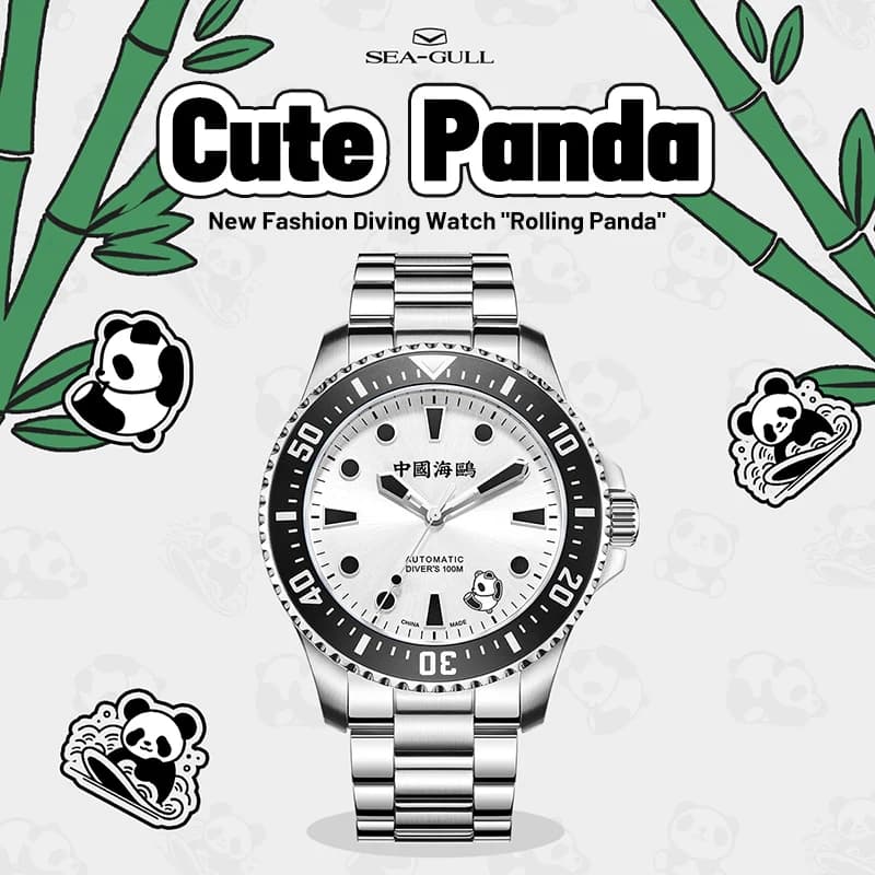 Seagull Orologio subacqueo con gabbiano per uomo Rolling Panda 44.5mm 10Bar orologio da polso con cinturino in acciaio inossidabile con zaffiro luminoso impermeabile 1066