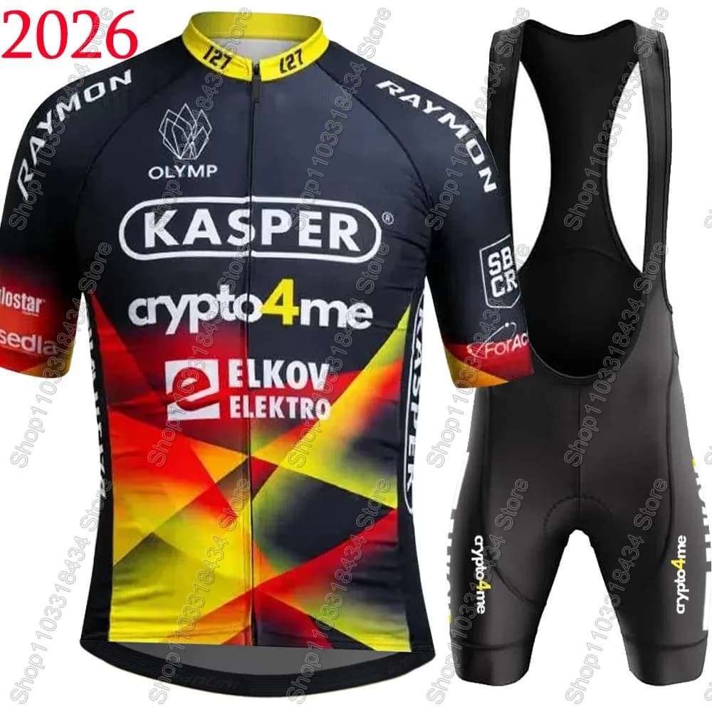 Men's Cycling Knife Team Kasper Crypto4Me 2026 Short Sleeves, Cycling Clothing Czech, Complete Racing Bikes, Shorts with Bretelles, MTB Knit