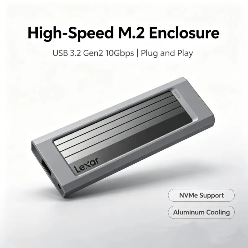 Lexar E300 M.2 NVMe SSD Enclosure USB 3.2 Gen 2 Type C 10Gbps External SSD Case for 2230 2242 2260 2280 SSD for Laptop Mac PS5
